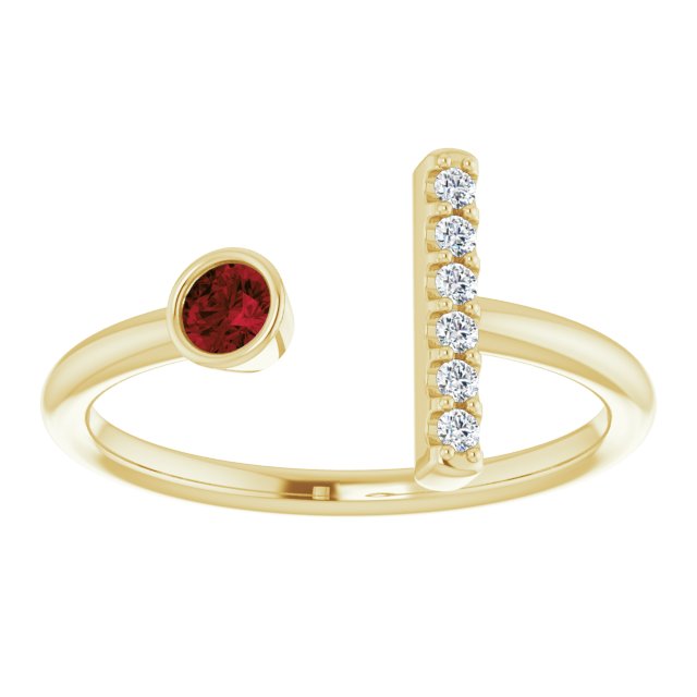 14K Gold Round Natural Mozambique Garnet Bar Ring - Yellow Gold - view 8
