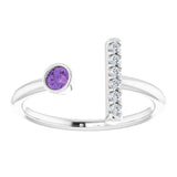 Platinum Round Natural Amethyst Bar Ring - view 8