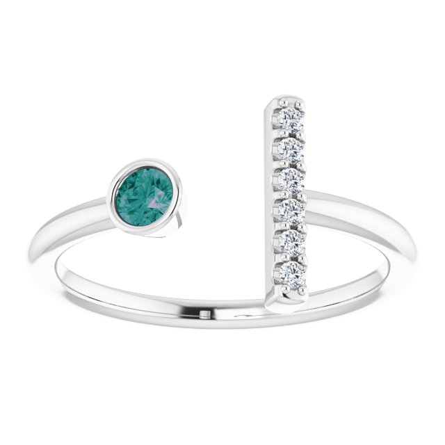 Platinum Round Lab-Grown Alexandrite Bar Ring - view 8