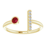 14K Gold Round Natural Ruby Bar Ring - Yellow Gold - view 8