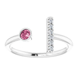 14K Gold Round Natural Pink Tourmaline Bar Ring - White Gold - view 8