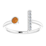 14K Gold Round Natural Citrine Bar Ring - White Gold - view 8