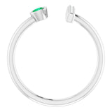 14K Gold Round Natural Emerald Bar Ring - White Gold - view 7