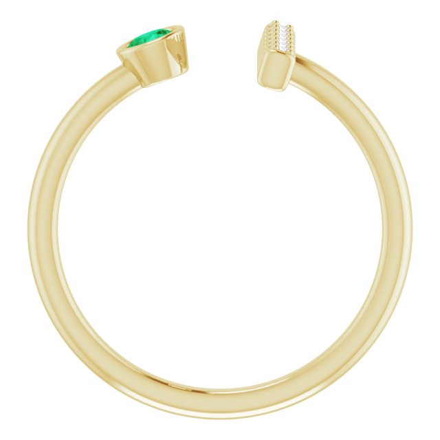 14K Gold Round Lab-Grown Emerald Bar Ring - Yellow Gold - view 7