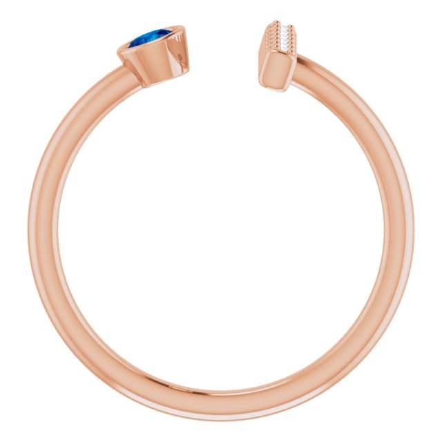 14K Gold Round Natural Blue Sapphire Bar Ring - Rose Gold - view 7