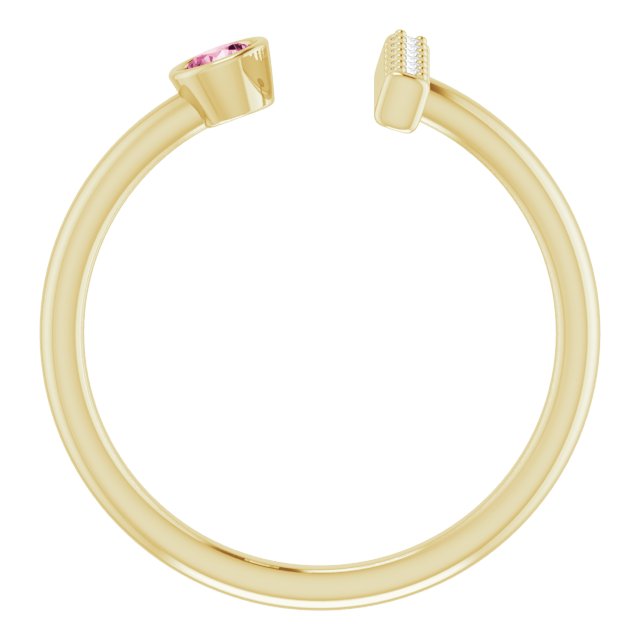 14K Gold Round Natural Pink Tourmaline Bar Ring - Yellow Gold - view 7