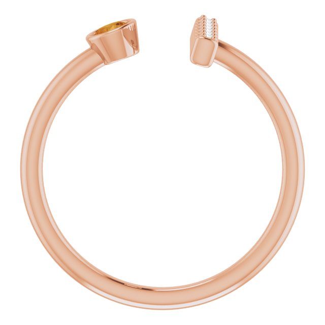14K Gold Round Natural Citrine Bar Ring - Rose Gold - view 7
