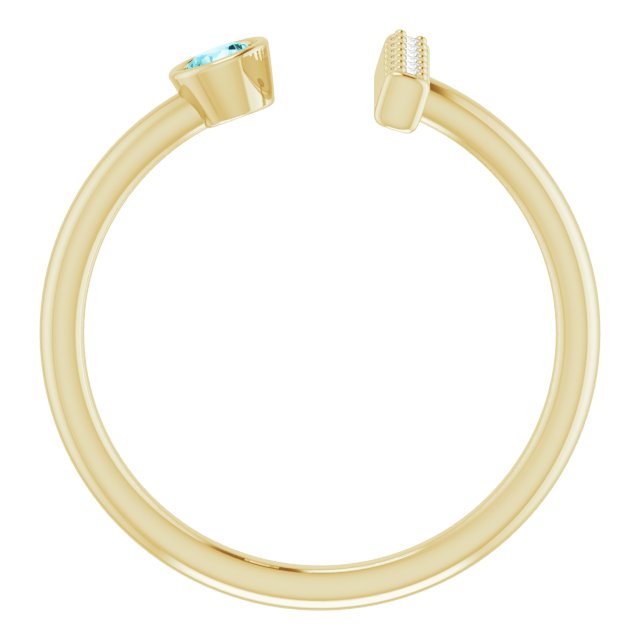 14K Gold Round Natural Blue Zircon Bar Ring - Yellow Gold - view 7