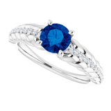 14K Gold Round Natural Blue Sapphire & Natural Diamond Accented Rope Ring - White Gold - view 5