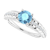 Platinum Round Natural Aquamarine & Natural Diamond Accented Rope Ring - view 5