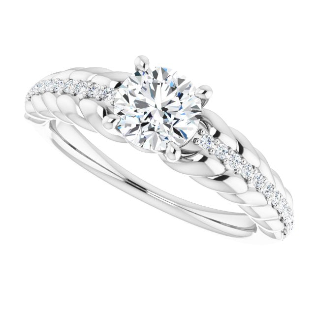 14K Gold Round Natural White Sapphire & Natural Diamond Accented Rope Ring - White Gold - view 5