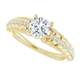 14K Gold Round Natural White Sapphire & Natural Diamond Accented Rope Ring - Yellow Gold - view 5