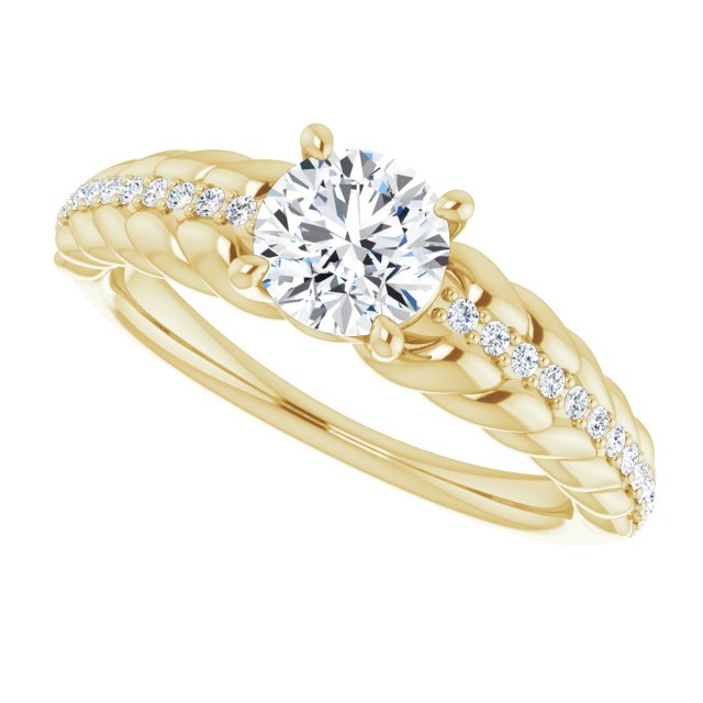 14K Gold Round Natural White Sapphire & Natural Diamond Accented Rope Ring - Yellow Gold - view 5