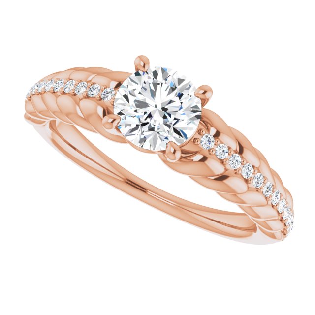 14K Gold Round Natural White Sapphire & Natural Diamond Accented Rope Ring - Rose Gold - view 5