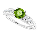 Platinum Round Natural Peridot & Natural Diamond Accented Rope Ring - view 5