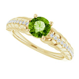 14K Gold Round Natural Peridot & Natural Diamond Accented Rope Ring - Yellow Gold - view 5