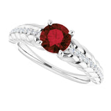 14K Gold Round Natural Mozambique Garnet & Natural Diamond Accented Rope Ring - White Gold - view 5