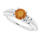 Platinum Round Natural Citrine & Natural Diamond Accented Rope Ring - view 5