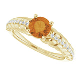 14K Gold Round Natural Citrine & Natural Diamond Accented Rope Ring - Yellow Gold - view 5