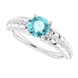 14K Gold Round Natural Blue Zircon & Natural Diamond Accented Rope Ring - White Gold - view 5
