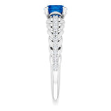 14K Gold Round Natural Blue Sapphire & Natural Diamond Accented Rope Ring - White Gold - view 4