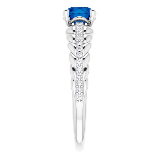 14K Gold Round Natural Blue Sapphire & Natural Diamond Accented Rope Ring - White Gold - view 4