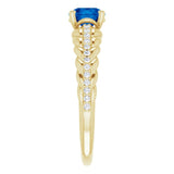 14K Gold Round Natural Blue Sapphire & Natural Diamond Accented Rope Ring - Yellow Gold - view 4