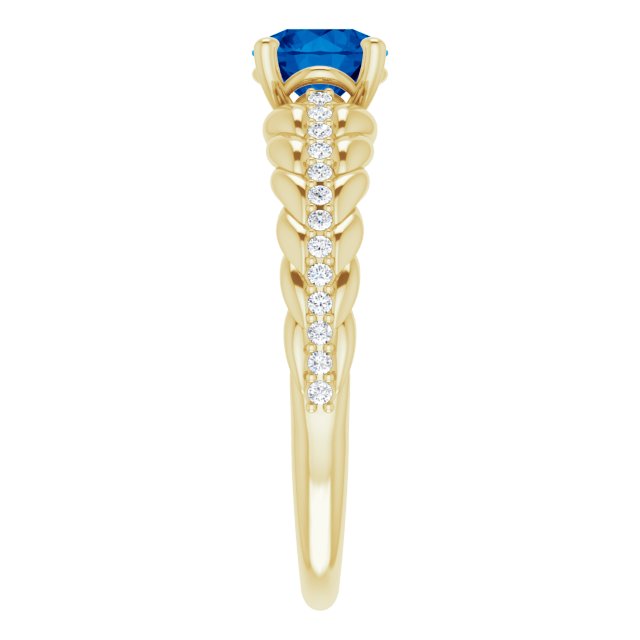 14K Gold Round Natural Blue Sapphire & Natural Diamond Accented Rope Ring - Yellow Gold - view 4