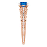 14K Gold Round Natural Blue Sapphire & Natural Diamond Accented Rope Ring - Rose Gold - view 4
