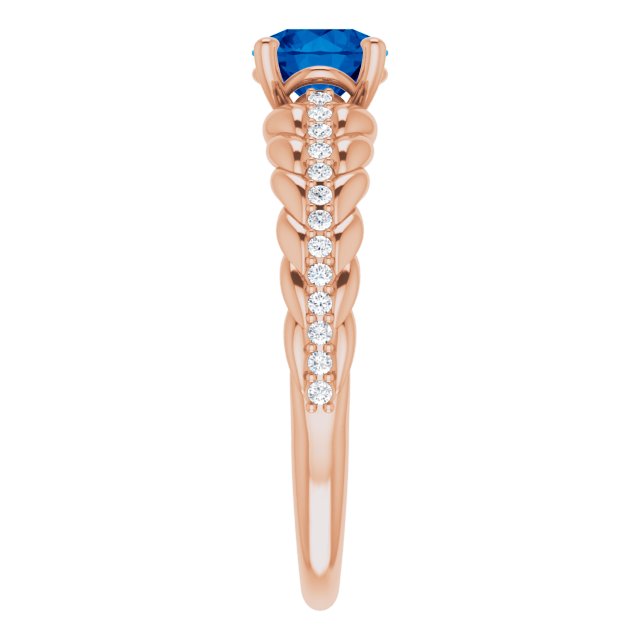 14K Gold Round Natural Blue Sapphire & Natural Diamond Accented Rope Ring - Rose Gold - view 4