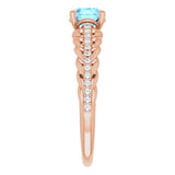 14K Gold Round Natural Aquamarine & Natural Diamond Accented Rope Ring - Rose Gold - view 4
