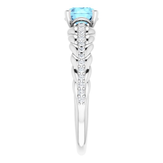Platinum Round Natural Aquamarine & Natural Diamond Accented Rope Ring - view 4