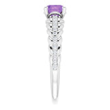 14K Gold Round Natural Amethyst & Natural Diamond Accented Rope Ring - White Gold - view 4