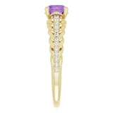 14K Gold Round Natural Amethyst & Natural Diamond Accented Rope Ring - Yellow Gold - view 4
