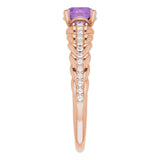 14K Gold Round Natural Amethyst & Natural Diamond Accented Rope Ring - Rose Gold - view 4