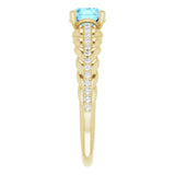 14K Gold Round Natural Aquamarine & Natural Diamond Accented Rope Ring - Yellow Gold - view 4