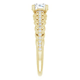 14K Gold Round Natural White Sapphire & Natural Diamond Accented Rope Ring - Yellow Gold - view 4