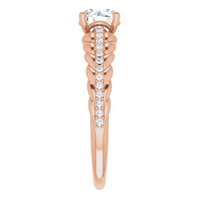 14K Gold Round Natural White Sapphire & Natural Diamond Accented Rope Ring - Rose Gold - view 4