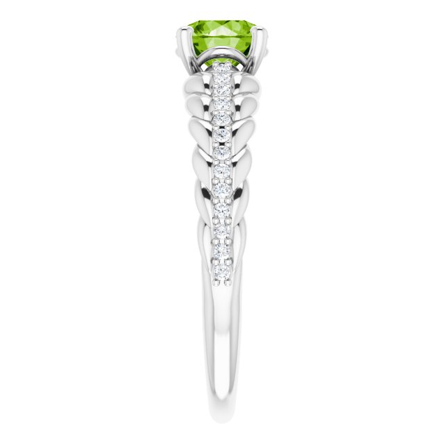 14K Gold Round Natural Peridot & Natural Diamond Accented Rope Ring - White Gold - view 4