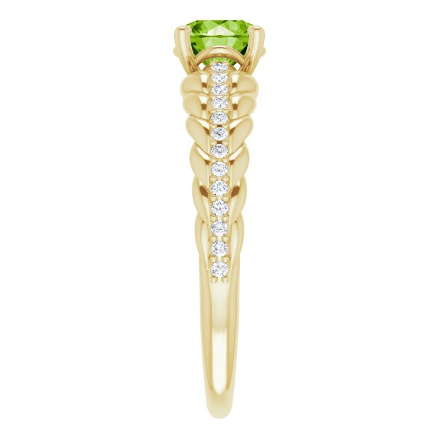 14K Gold Round Natural Peridot & Natural Diamond Accented Rope Ring - Yellow Gold - view 4