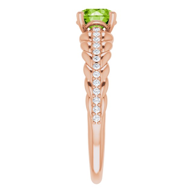 14K Gold Round Natural Peridot & Natural Diamond Accented Rope Ring - Rose Gold - view 4