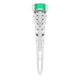 14K Gold Round Natural Emerald & Natural Diamond Accented Rope Ring - White Gold - view 4