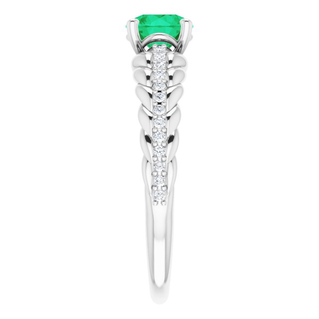 14K Gold Round Natural Emerald & Natural Diamond Accented Rope Ring - White Gold - view 4