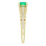 14K Gold Round Natural Emerald & Natural Diamond Accented Rope Ring - Yellow Gold - view 4