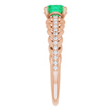 14K Gold Round Natural Emerald & Natural Diamond Accented Rope Ring - Rose Gold - view 4