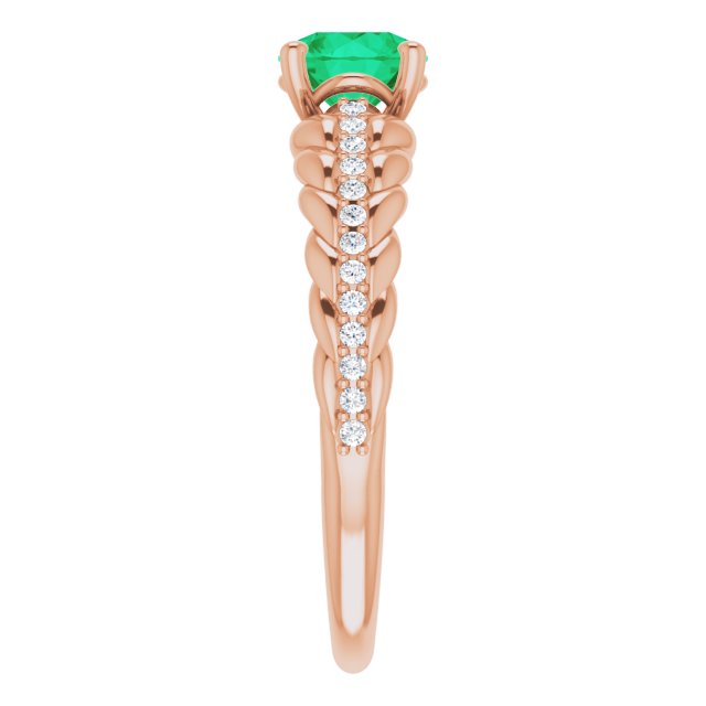 14K Gold Round Natural Emerald & Natural Diamond Accented Rope Ring - Rose Gold - view 4