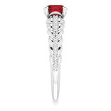 14K Gold Round Natural Mozambique Garnet & Natural Diamond Accented Rope Ring - White Gold - view 4