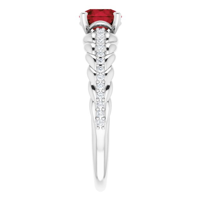 14K Gold Round Natural Mozambique Garnet & Natural Diamond Accented Rope Ring - White Gold - view 4