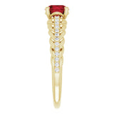 14K Gold Round Natural Mozambique Garnet & Natural Diamond Accented Rope Ring - Yellow Gold - view 4