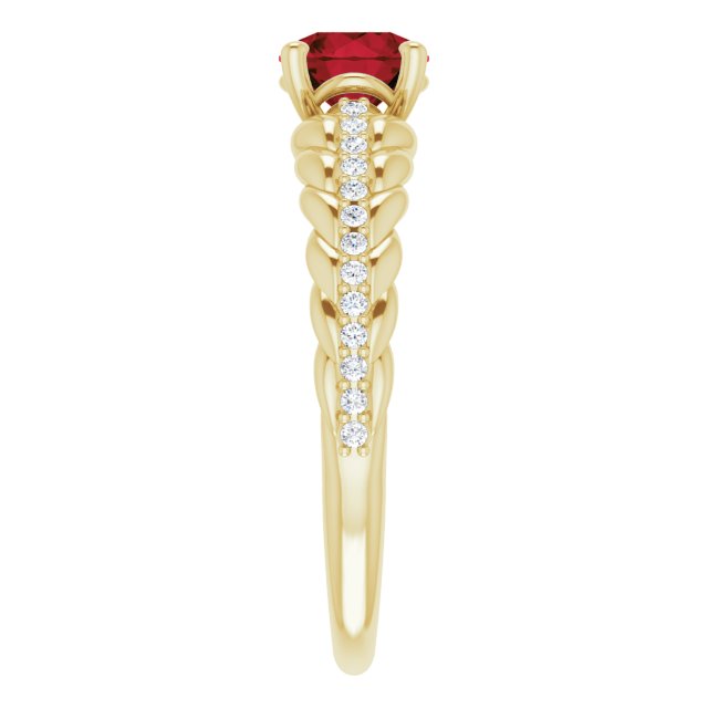 14K Gold Round Natural Mozambique Garnet & Natural Diamond Accented Rope Ring - Yellow Gold - view 4